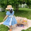 Sommer Nette Kinder Mädchen Prinzessin Kleid Kinder Kleidung Puff Sleeve Lace Up Bowknot Palace Stil Faux Zwei-stück Casual kleider