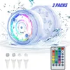 STOCK IN US Lot de 2 lampes sous-marines pour bassin 13 perles LED 16 couleurs 4 modes de changement LED submersibles à intensité variable pour baignoire piscine avec télécommande magnétique