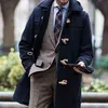 Męskie mieszanki wełny jesień zima mężczyźni swobodny płaszcz cienki wełniany róg biznes męski solidny klasyczny płaszcz średni długie kurtki T220810