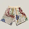 Flores de anacardo pantalones cortos de punto para hombres de tejer cortos de algodón de algodón