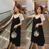 Summer Maternity Clothing Fashion Short Sleeve Cotton Patchwork Band Pregnancy Chiffon Dress Loose Pregnant Woman Dresses J220628