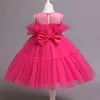 Toddler Girl Princess Dress Pour Mariage Nouveau-né Bébé 1 An Anniversaire Fluffy Tulle Vêtements 12 Mois Infant Hot Pink Bow Costume G220429