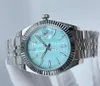 41mm Montres Hommes Montre Hommes Automatique 2813 Asie Turquoise Bleu Argent Rhodium Gris Wimbledon Date Jubilé Bracelet Montres 126334 301B