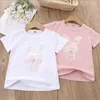 Mode coréenne vêtements pour enfants filles T-shirt 2022 été nouveau col rond à manches courtes décontracté T-shirt fille mignon dessin animé lapin paillettes haut en coton