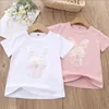 ファッション韓国の子供服の女の子Tシャツ2022夏の新しいOネック半袖カジュアルTシャツガールかわいい漫画バニースパンコンコットントップ