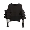 TWOTWINSTYLE Patchwork Mesh Perspective Short Female Sweatshirt For Women Top Pullovers Loose Black Autumn Top Clothes New 2020 MX200812