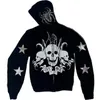 Luvtröjor herr Tröjor Rhinestone Skull Devil Print Y2k Kläder Full Zip Up Jackor Långärmad hoodie Höst Sudaderas Streetwear Herr