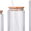 Nieuwe 12oz 16oz 20oz Sublimatie Tumbler Dubbele wandglas kan glitter lege glazen mokken met bamboe deksels biersapglazen Cup 6081 Q2