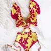 Kobiety Stroje Kąpielowe Wysokiej Talii Bikini Wzburzyć Kobiety Druku Swimsuit Push Up Bikinis Plus Size Kostiumy kąpielowe Kwiatowa Plaża Nosić 2-częściowy zestaw