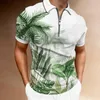 Polos pour hommes Feuilles de palmier Chemises d'impression Motif de fleurs T-shirts à manches courtes pour hommes T-shirts à fermeture éclair 2022 SummerMen'sMen'sMen's