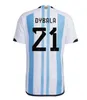 Nieuwe 3 sterren 2022 Argentinië voetbaltruien 22 23 J.Alvarez Dybala di Maria Kun Martinez Maradona voetbalshirt Men Kids Kit Fans Player versie