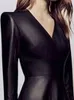Lautaro Spring Autumn Soft Light Faux Leather Mini Dress Women Deep V Neck Long Sleeve mycket Bulkkläder L220801