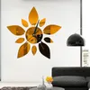 Modern Flowers Digital 3D Large Wall Clock Mirror Stickers Self-Adhesive Acrylic Crystal Decals DIY Silent Petal Combo Art Decor for Home Apartment Office