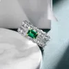 Brand Designer S925 Sterling Silver Rings Women Fashion Gold Plating Green Diamond Ring European and American Womens Zircon Stone Wedding Finger Rings