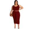 Women Plus Size Party Dresses 2 Piece Sleeveless Tank Top Dress Set Sexy Night Out Clubwear Bodycon Dress