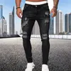 Fashion Gaya Jalanan Jeans Ramping Sobek Celana Panjang Denim Solid Cuci Pria Celana Denim Pensil Slim Fit Kasual Diskon Besar 220817