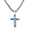 Colar de colar de pendente para homens jesus cristal cruzamento azul prateado colorcross 4mm bizantino jóias de moda