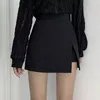 Düzensiz Kadın Şort Etekler Yaz Yüksek Bel Geniş Bacak Yarık Chic Ofis Bayan Siyah Kısa Pantolon Gotik 220317