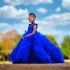 2022 Koyu Yeşil Çiçek Kız Elbise Düğün Katmanlı Etekler için Lüks Ruffles Afrika Çocuklar Fotoğraf Çekimi Kıyafeti Doğum Günü Partisi Elbise