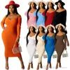 2022 outono feminino bodycon vestido plus size com nervuras malha suéter saia moda ombro a ombro manga longa vestidos maxi