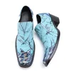 Hommes chaussures talons hauts bleu en cuir véritable sans lacet mocassins Oxford bureau chaussures habillées formelles mâle bout carré Brogues
