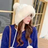 Beanie/Skull Caps Autumn And Winter Women's Hat Big Hair Ball Woolen Yarn Outdoor Warm Knit Solid Satin Cashmere Ladies CapBeanie/Skull Elob