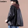 LaUtaro Spring Short preto Bolsa de couro falso de tamanho grande mulheres bolsos de manga Raglan Roupas coreanas de moda de moda 2021 L220728