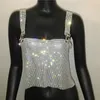 Mulheres Moda Backless Tank Tank Sparkly Sexy Streetwear Ajustável Cadeia De Metal Cristal Lantejoula Clube Party Colheita 220325