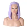 Peluca con malla frontal de fibra sintética resistente al calor estilo Bob corto de verano línea de pelo prearrancada Color de pelo rosa/azul/jengibre/amarillo