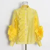 Women's Blouses & Shirts SuperAen Organza Blouse Spring/summer 2022 Flounce Patchwork Single-breasted Solid Turn Down Collar ShirtWomen's