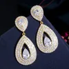 Dangle żyrandol Cwwzircons Najwyższa jakość błyszcząca łza kropla sześcienna cyrkonżu 585 Złote długi wisiorek dla kobiet biżuteria imprezowa CZ653
