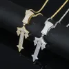 Chains Hip Hop Sward Cross Pendant Paved Cz Stone For Women Men T Shape Letter Necklace Plated Gold Silver Color Jewelry WholesaleChains