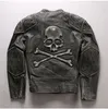 Harley locomotive coats genuine leather jacket back with Cranial skeleton head Mens motorcycle clothing off-road Rough