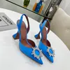 Amina Muadi Designer Femmes Sandales Cuir Semelle Talons Noir Rose Diamant Chaîne Décoration Banquet Chaussures Pour Femmes Mariage En Soie Sexy Pantoufles Positives Avec Boîte 359