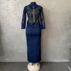 Casual Dresses HOUSEOFSD Hochwertiges Langarm-Jeanskleid Afrikanische Frauen Mode Reißverschluss Perlen Denim Maxi