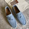 LORO Summer Charms utsmyckade Walk mocka loafers skor Marinblå äkta läder casual slip on flats kvinnor Lyxdesigners platt Klänning sko fabriksskor