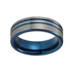 Anneaux de mariage Mode Hommes 8mm Argent Couleur Bague Tendance Bleu Groove Bord Biseauté Modèle De Brique Brossé En Acier Inoxydable Pour Rita22