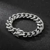 15mm 8.66 Inch Mens Large Smooth Cuban Curb Link Chain Bracelet Stainless Steel Bracelets Bangle High Polished Silver