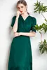 100% Natural Silk Women's Dress V Neck Short Sleeves Ruched Fashion Designer Outerwear Vestidos