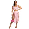 New Women Two Piece Dress Set Fashion Solid Color Top With Tassel Trouser Skirt Women's Outfits Nightclub Wear S-XL