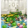 Plancher photo personnalisé Papier peint 3D Stickers muraux Lotus Pond Feuille de fleur de fleur de feuilles 3D Plancher Murs Papiers Accueil Décoration de la maison
