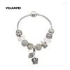 Charm Bracelets YILIANFEI Silver Plated Crown Heart Pendant Fashion Elegant & Bangles With White Chamilia Beads For Women BT01261