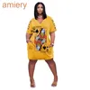 Plus Size S-5XL Womens Causal Dresses Print Spade Q Playing Card Dress Kort ärm en bit kjol 3xl 4xl