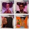 Kussensloop cartoon mooi Afrika meisje kussensloop kort pluche decor kleurrijke kussendeksel voor sofa auto home kussensloop covers 45x45cm 220714