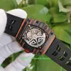 Montres de qualité supérieure de vente chaude 44 mm x 50 mm RM11-03 McLaren Skeleton NTPT Bandes de caoutchouc en fibre de carbone Transparent Mécanique Automatique Montre pour homme Montre-bracelet