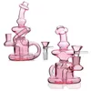 Mini Pink Hookahs Bong Dab Rigs Glass Oil Rigs Recycler Bubbler Double comb Percolator Waterpipe With 14mm banger Unique 10mm bangers