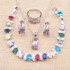 أقراط قلادة متعددة الألوان الزركونيا الفضية المجوهرات مجموعات النساء مع حلقات قلادة سوار خالية من الهدايا