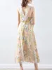 Summer French Print Floral Beach Long Dres's Sleeveless Backless Mesh Patchwork Strap Dress Sexy Club Party 220527