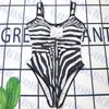 Zebra Pattern Swimsuit Ladies Bikini Outdoor Women One Piece Swimwear Letter Logo Ladies Swim Tops