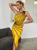 Casual jurken Yitimoky Bandage Dress 2022 Damesfeest Elegant sexy hoogwaardige naakt één schouder bodycon club zomer runwaycasual